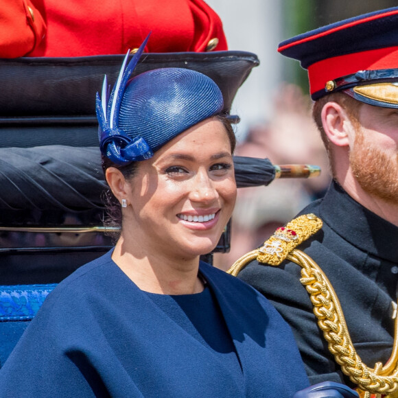 Le prince Harry, duc de Sussex, et Meghan Markle, duchesse de Sussex, lors de la parade Trooping the Colour 2019, célébrant le 93ème anniversaire de la reine Elizabeth II à Londres, le 8 juin 2019. 