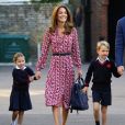 Le prince William, duc de Cambridge, et Catherine (Kate) Middleton, duchesse de Cambridge, accompagnent le prince George et la princesse Charlotte pour leur rentrée scolaire à l'école Thomas's Battersea à Londres, Royaume Uni, le 5 septembre 2019.