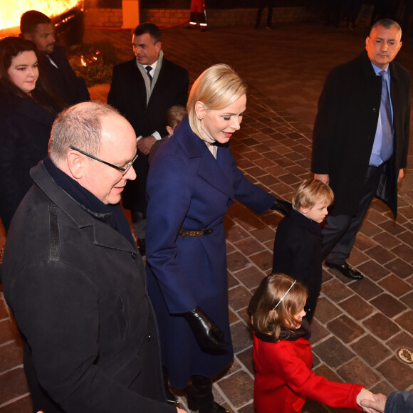 Le prince Albert II de Monaco, sa femme la princesse Charlene et leurs enfants le prince héréditaire Jacques et la princesse Gabriella durant la célébration de la Sainte Dévote, Sainte patronne de Monaco, à Monaco le 26 janvier 2020. © Bruno Bebert/Bestimage