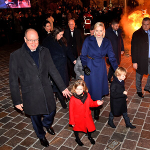 Le prince Albert II de Monaco, sa femme la princesse Charlene et leurs enfants le prince héréditaire Jacques et la princesse Gabriella durant la célébration de la Sainte Dévote, Sainte patronne de Monaco, à Monaco le 26 janvier 2020. © Bruno Bebert/Bestimage