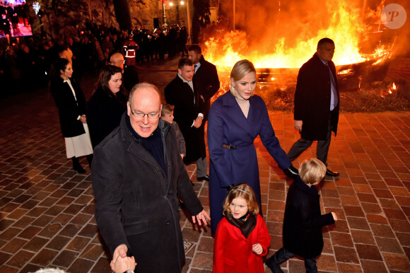 Le prince Albert II de Monaco, sa femme la princesse Charlene et leurs enfants le prince héréditaire Jacques et la princesse Gabriella durant la célébration de la Sainte Dévote, Sainte patronne de Monaco, à Monaco le 26 janvier 2020. © Bruno Bebert/Bestimage