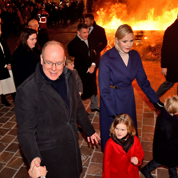 Le prince Albert II de Monaco, sa femme la princesse Charlene et leurs enfants le prince héréditaire Jacques et la princesse Gabriella durant la célébration de la Sainte Dévote, Sainte patronne de Monaco, à Monaco le 26 janvier 2020. © Bruno Bebert/Bestimage