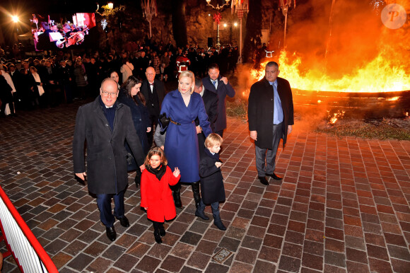 Le prince Albert II de Monaco, sa femme la princesse Charlene et leurs enfants le prince héréditaire Jacques et la princesse Gabriella durant la célébration de la Sainte Dévote, Sainte patronne de Monaco, à Monaco le 26 janvier 2020. © Bruno Bebert/Bestimage