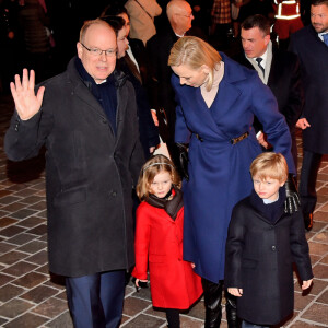 Le prince Albert II de Monaco, sa femme la princesse Charlene et leurs enfants le prince héréditaire Jacques et la princesse Gabriella durant la célébration de la Sainte Dévote, Sainte patronne de Monaco, à Monaco le 26 janvier 2020. © Bruno Bebert/Bestimage