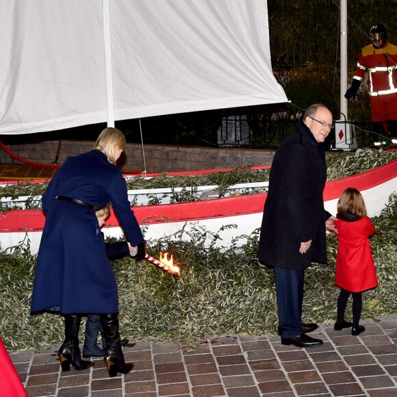 Le prince Albert II de Monaco, sa femme la princesse Charlene et leurs enfants le prince héréditaire Jacques et la princesse Gabriella durant la célébration de la Sainte Dévote, Sainte patronne de Monaco, à Monaco le 26 janvier 2020. © Bruno Bebert/Bestimage