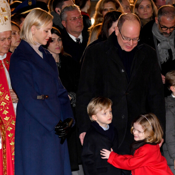Le prince Albert II de Monaco, sa femme la princesse Charlene et leurs enfants le prince héréditaire Jacques et la princesse Gabriella durant la célébration de la Sainte Dévote, Sainte patronne de Monaco, à Monaco le 26 janvier 2020. © Bruno Bebert/Bestimage