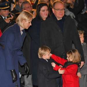 Le prince Albert II de Monaco, sa femme la princesse Charlene et leurs enfants le prince héréditaire Jacques et la princesse Gabriella durant la célébration de la Sainte Dévote, Sainte patronne de Monaco, à Monaco le 26 janvier 2020. © Bruno Bebert/Bestimage