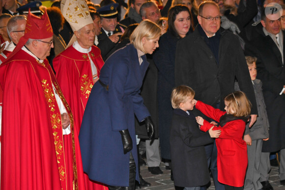 Le prince Albert II de Monaco, sa femme la princesse Charlene et leurs enfants le prince héréditaire Jacques et la princesse Gabriella durant la célébration de la Sainte Dévote, Sainte patronne de Monaco, à Monaco le 26 janvier 2020. © Bruno Bebert/Bestimage