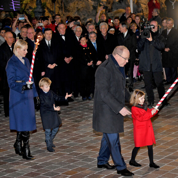 Le prince Albert II de Monaco, sa femme la princesse Charlene et leurs enfants le prince héréditaire Jacques et la princesse Gabriella durant la célébration de la Sainte Dévote, Sainte patronne de Monaco, à Monaco le 26 janvier 2020. © Bruno Bebert/Bestimage
