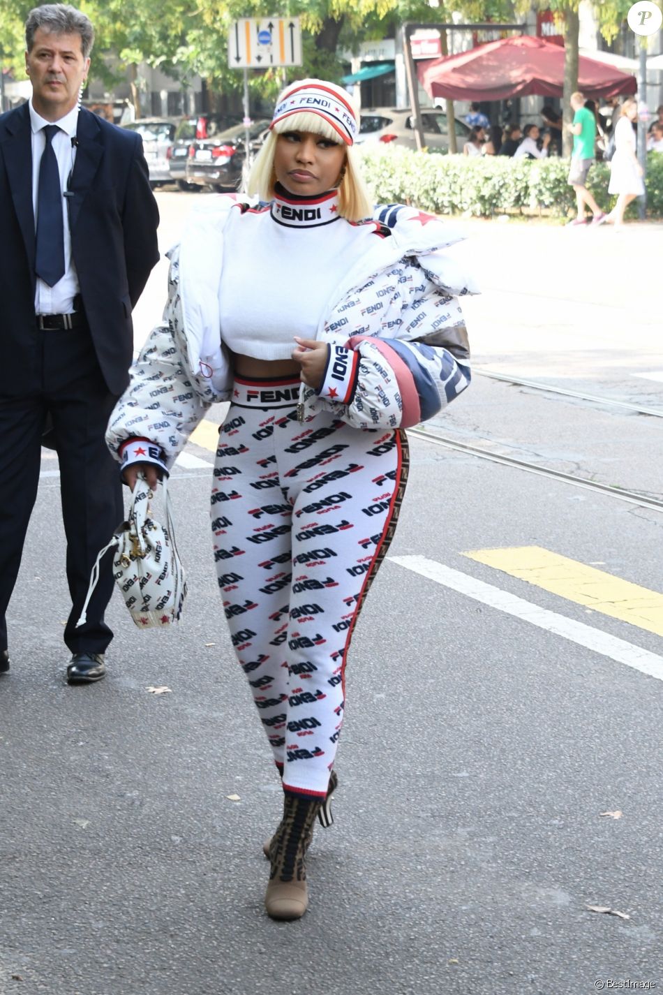 Nicki Minaj lors de son arrivée au défilé Fendi pendant la fashion week de Milan le 20 septembre 2018. M