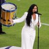 Demi Lovato chante l'hymne national avant le début du match du 54ème Super Bowl au Hard Rock Stadium à Miami, Floride, Etats-Unis, le 2 février 2020. © Mario Houben/CSM/Zuma Press/Bestimage