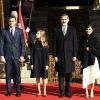 Le roi Felipe VI d'Espagne, la reine Letizia, la princesse Leonor des Asturies et l'infante Sofia arrivant au Congrès à Madrid le 3 février 2020 pour la cérémonie d'ouverture de la XIVe législature du Parlement espagnol.