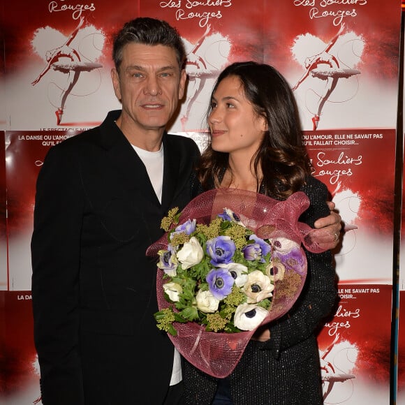 Marc Lavoine et sa compagne Line Papin au photocall de la générale de presse du spectacle musicale "Les Souliers Rouges" aux Folies Bergères à Paris, France, le 4 février 2020. © Veeren/Bestimage