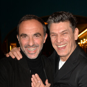 Nikos Aliagas et Marc Lavoine à la générale de presse du spectacle musicale "Les Souliers Rouges" aux Folies Bergères à Paris, France, le 4 février 2020. © Veeren/Bestimage