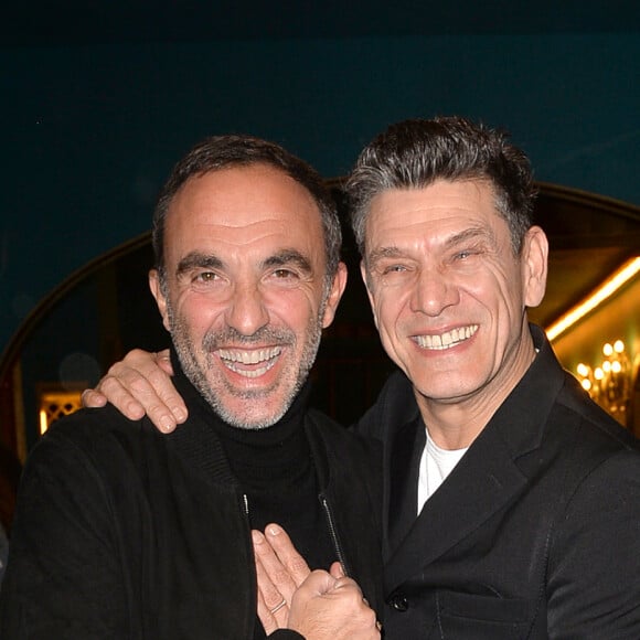 Nikos Aliagas et Marc Lavoine à la générale de presse du spectacle musicale "Les Souliers Rouges" aux Folies Bergères à Paris, France, le 4 février 2020. © Veeren/Bestimage