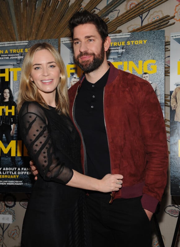 Emily Blunt et son mari John Krasinski - Projection du film "Fighting With My Family" à New York, le 11 février 2019
