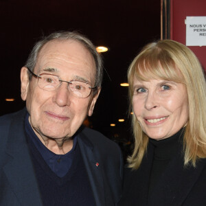 Robert Hossein et sa femme Candice Patou - L'académicien, dramaturge, poète et romancier, René de Obaldia, fête ses 100 ans au théâtre de la Bryère à Paris, France, le 29 octobre 2018. © Coadic Guirec/Bestimage