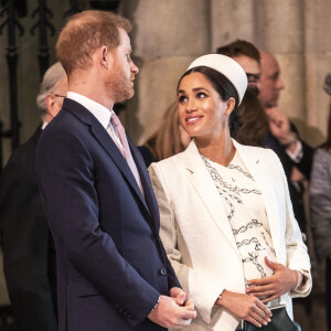 Le prince Harry, duc de Sussex, et Meghan Markle, duchesse de Sussex, enceinte - La famille royale britannique à la messe en l'honneur de la journée du Commonwealth à l'abbaye de Westminster à Londres, Royaume Uni, le 11 mars 2019.