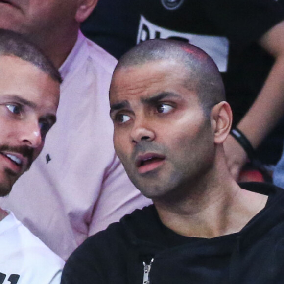 Matt Pokora (M. Pokora) et Tony Parker (Président ASVEL) - People au match de basket "ASVEL vs Boulogne Levallois Metropolitans" lors de la première demi-finale de Leaders Cup à la "Disney Events Arena" de Marne-la-Vallée, le 15 février 2020. Les Metropolitans de Boulogne-Levallois ont battu Cholet 82 à 74. © Gwendoline Le Goff / Panoramic / Bestimage