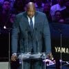 Shaquille O'Neal livre un discours émouvant lors de l'hommage à Kobe Bryant et sa fille Gianna au Staples Center de Los Angeles, le 24 février 2020.