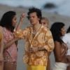 Exclusif - Harry Styles lors du tournage d'un clip sur la plage à Malibu le 29 janvier 2020.