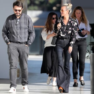 Semi-exclusif - Laeticia Hallyday et son amie Yaël Abrot ont retrouvé Jean-François Piège et sa femme Elodie pour un déjeuner dans le restaurant "Din Tai Fung" au centre commercial Westfield Century City à Beverly Hills le 7 mai 2018.