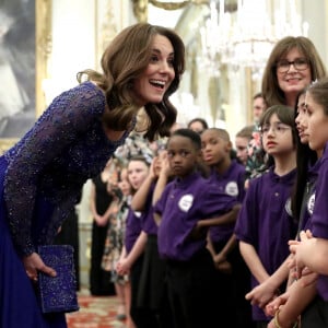 Kate, duchesse de Cambridge, assiste à la réception des 25 ans de l'association pour enfants Place2Be à Buckingham Palace. Londres, le 9 mars 2020.