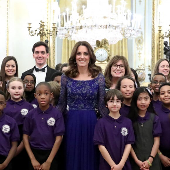 Kate, duchesse de Cambridge, assiste à la réception des 25 ans de l'association pour enfants Place2Be à Buckingham Palace. Londres, le 9 mars 2020.