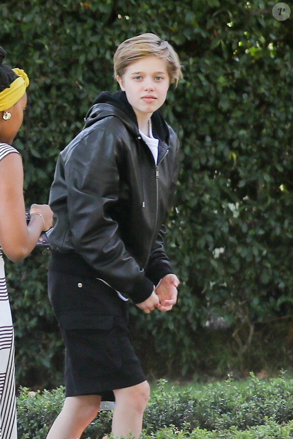 Exclusif - Angelina Jolie arrive à une fête d'anniversaire privée avec ses enfants Shiloh, Zahara et Pax Jolie-Pitt dans le quarrier de Brentwood à Los Angeles, le 2 septembre 2019.
