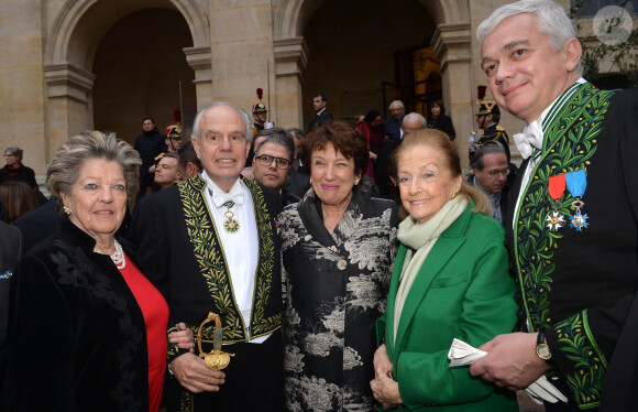 Chantal d'Orléans, Frédéric Mitterrand, Roselyne Bachelot, Doris Brynner et Adrien Goetz lors de la cérémonie d'installation de Frédéric Mitterrand à l'académie des Beaux-Arts à Paris, France, le 5 février 2020. © Veeren/Bestimage