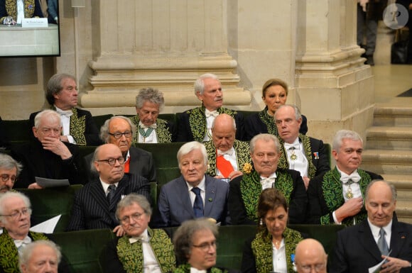 Jean-Michel Wilmotte, Roman Polanski, Yann Arthus-Bertrand, Farah Palhavi, Marc Ladreit de Lacharriere, Adrien Goetz, Marc Lambron, Jacques Perrin, Karim Aga Khan lors de la cérémonie d'installation de Frédéric Mitterrand à l'académie des Beaux-Arts à Paris, France, le 5 février 2020. © Veeren/Bestimage