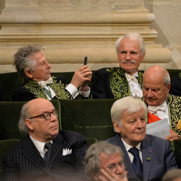 Jean-Michel Wilmotte, Roman Polanski, Yann Arthus-Bertrand, Farah Palhavi, Marc Ladreit de Lacharriere, Adrien Goetz, Marc Lambron, Jacques Perrin, Karim Aga Khan lors de la cérémonie d'installation de Frédéric Mitterrand à l'académie des Beaux-Arts à Paris, France, le 5 février 2020. © Veeren/Bestimage