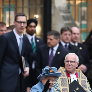 La reine Elizabeth II lors de la cérémonie de la Journée du Commonwealth en l'abbaye de Westminster à Londres, le 9 mars 2020.