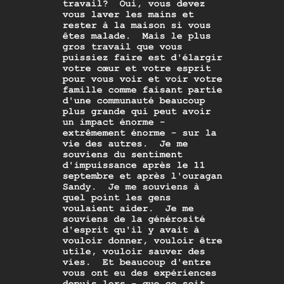 Dans un long message, Laeticia Hallyday appelle les Français à se responsabiliser face au coronavirus et à prendre les bonnes précautions, le dimanche 15 mars 2020.