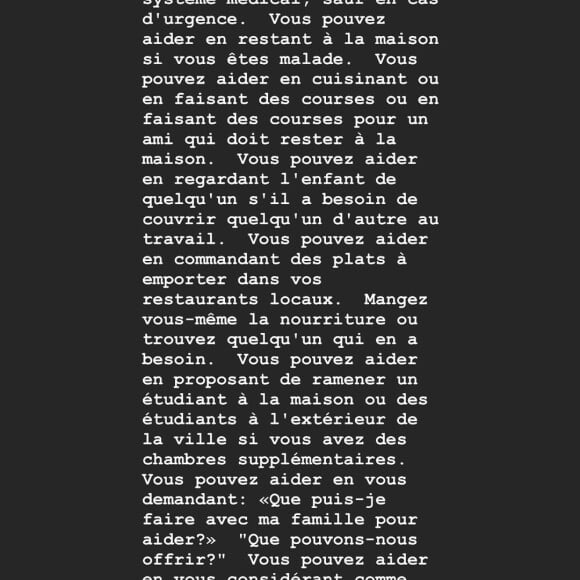 Dans un long message, Laeticia Hallyday appelle les Français à se responsabiliser face au coronavirus et à prendre les bonnes précautions, le dimanche 15 mars 2020.