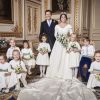 Jack Brooksbank, sa femme la princesse Eugénie d'York, le prince George de Cambridge, la princesse Charlotte de Cambridge, Miss Maud Windsor; Master Louis De Givenchy; Miss Theodora Williams; Miss Mia Tindall; Miss Isla Phillips; Miss Savannah Phillips - Photos officielles du mariage de la princesse Eugénie et Jack Brooksbank le 12 octobre 2018. © Alex Bramall / PA Wire / Bestimage