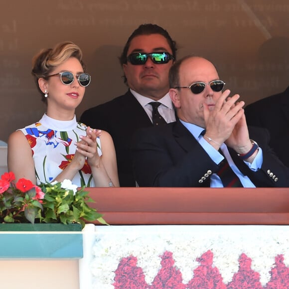 Jazmin Grace Grimaldi et son père le prince Albert II de Monaco en tribune lors du Rolex Monte-Carlo Masters 2018 à Roquebrune Cap Martin le 19 avril 2018. © Bruno Bebert / Bestimage