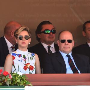 Jazmin Grace Grimaldi et son père le prince Albert II de Monaco en tribune lors du Rolex Monte-Carlo Masters 2018 à Roquebrune Cap Martin le 19 avril 2018. © Bruno Bebert / Bestimage