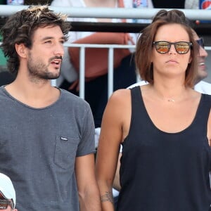 Laure Manaudou et son compagnon Jérémy Frérot (du groupe Fréro Delavega) - People dans les tribunes lors de la finale des Internationaux de tennis de Roland-Garros à Paris, le 7 juin 2015.