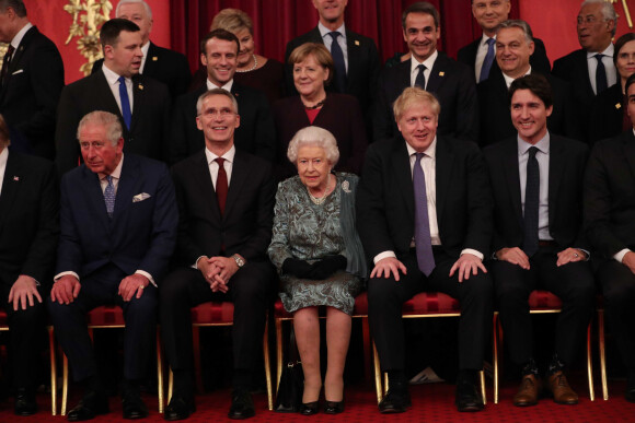 Le prince Charles, la reine Elisabeth II d'Angleterre, Boris Johnson, Justin Trudeau - La reine Elisabeth II d'Angleterre donne une réception à Buckingham Palace à l'occasion du Sommet de l'Otan à Londres, le 3 décembre 2019.
