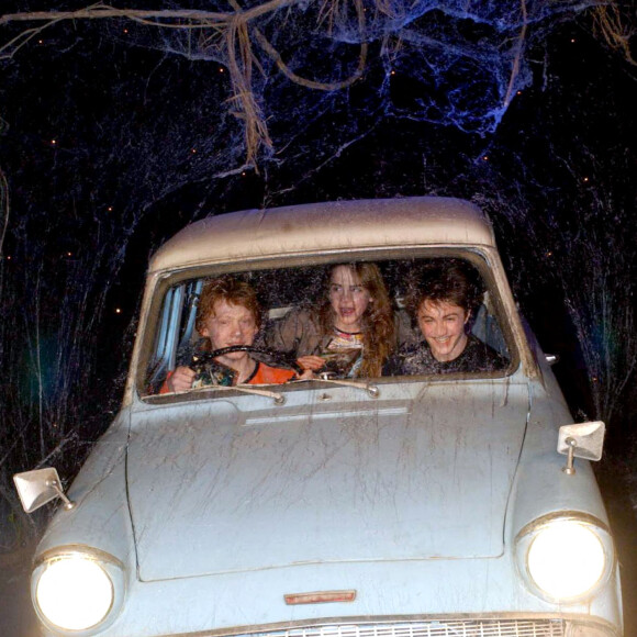 Daniel Radcliffe, Rupert Grint et Emma Watson lors du lancement du DVD "Harry Potter et la Chambre des secrets" à Londres en 2003.