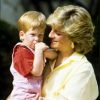 Diana et son fils Harry en vacances en Espagne en 1987.