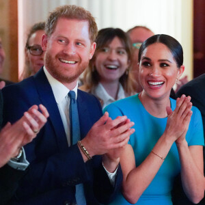 Le prince Harry, duc de Sussex, et Meghan Markle, duchesse de Sussex lors de la cérémonie des Endeavour Fund Awards au Mansion House à Londres, Royaume Uni, le 5 mars 2020.