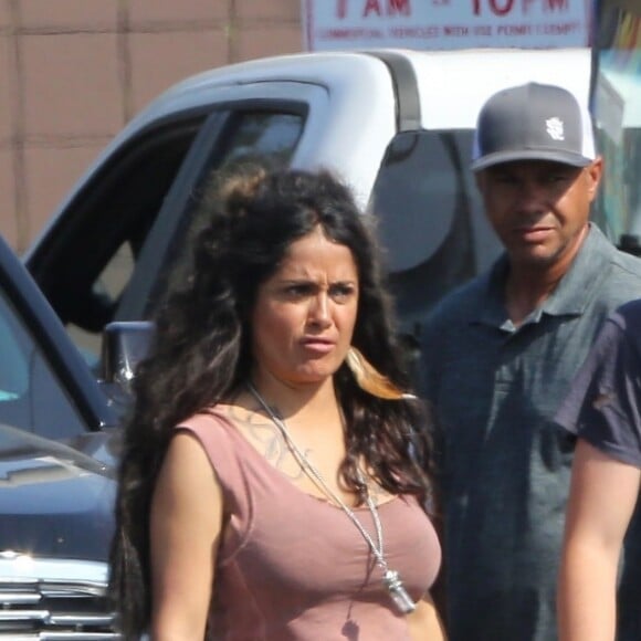 Exclusif - Salma Hayek et Owen Wilson sur le tournage du film produit par Amazon "Bliss" à Los Angeles, le 5 juillet 2019.