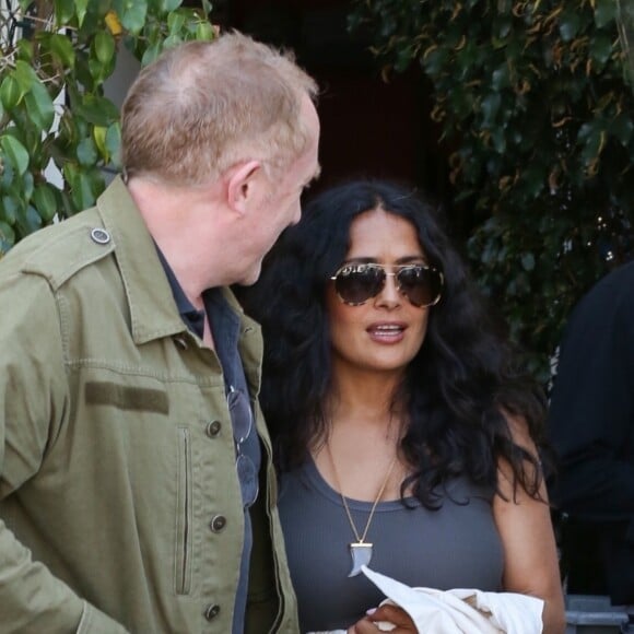 François-Henri Pinault, sa femme Salma Hayek, et ses enfants Augustin Evangelista et Mathilde Pinault sont allés déjeuner au restaurant E Baldi à Beverly Hills. Le 2 août 2019.