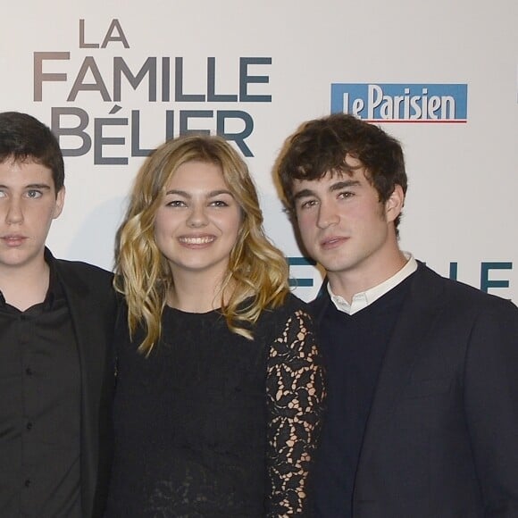 Victoria Bedos, François Damiens, Eric Lartigau, Karin Viard, Luca Gelberg, Louane Emera, Ilian Bergala - Avant-première du film "La Famille Bélier" au Grand Rex à Paris, le 9 décembre 2014.