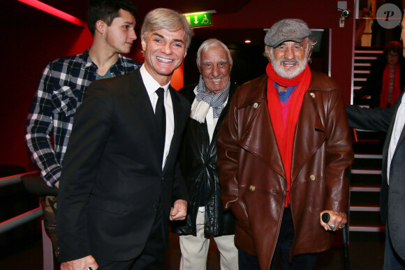 Exclusif - Giacomo Belmondo, Cyril Viguier, Charles Gérard et Jean-Paul Belmondo - Avant-première parisienne du documentaire "Belmondo par Belmondo" au cinéma Publicis à Paris. Le 15 décembre 2015 © Sébastien Valiela / Bestimage