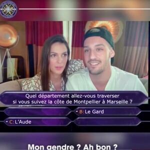 Iris Mittenaere et Diego El Glaoui participent à l'émission "Qui veut gagner des millions" sur TF1. Le 12 mai 2020.