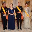 Le prince Guillaume de Luxembourg, son épouse la princesse Stéphanie, enceinte de leur premier enfant, le grand-duc Henri de Luxembourg et la princesse Alexandra au palais grand-ducal à Luxembourg, le 16 janvier 2020, pour la réception du Nouvel An.