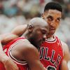 Michael Jordan et Scottie Pippen le mercredi 11 juin 1997 lors du match 5 des finales NBA entre les Bulls de Chicago et le Jazz d'Utah au Delta Center de Salt Lake City